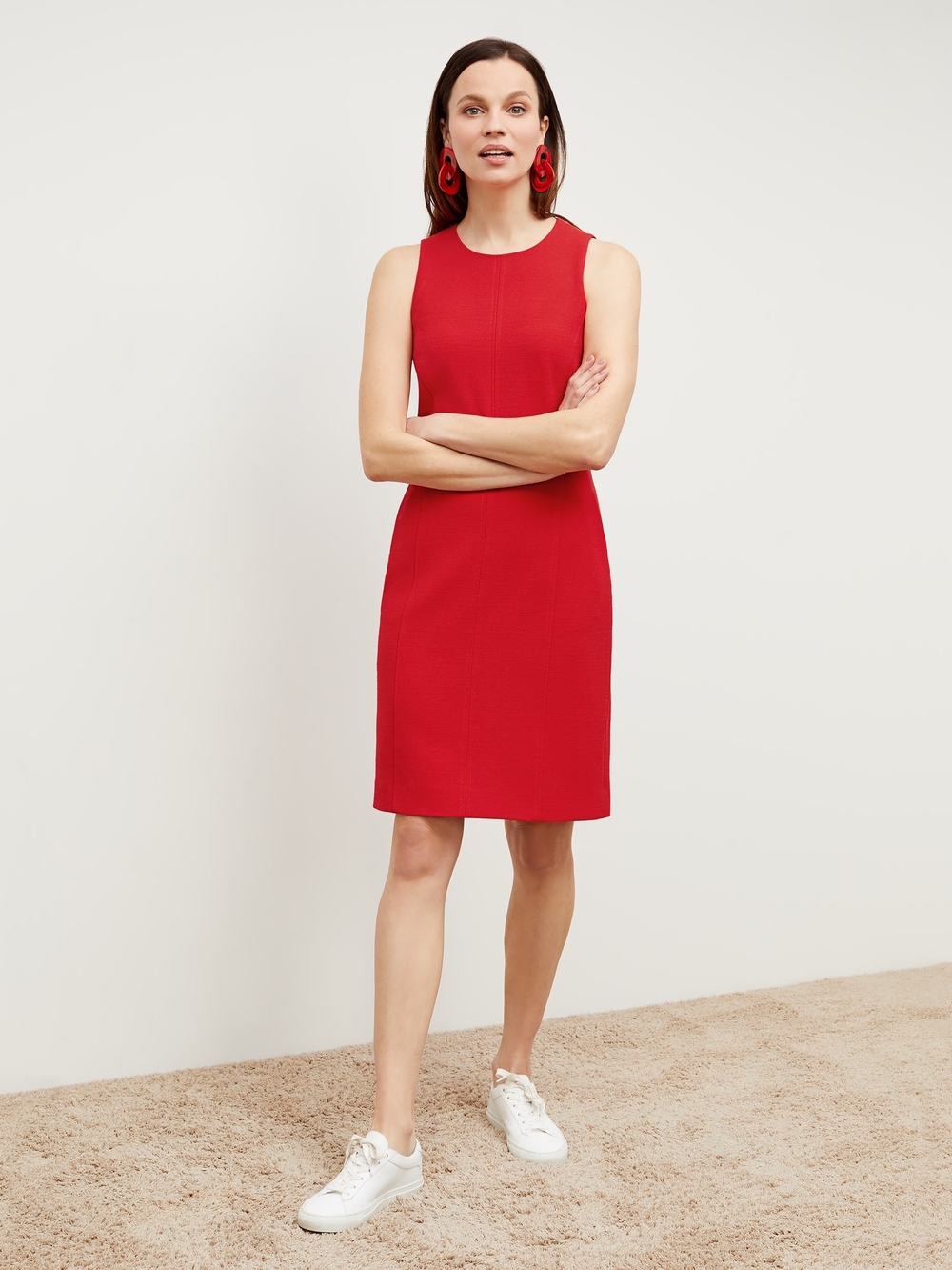 MM Lafleur Red Sleeveless Midi Sheath Dress